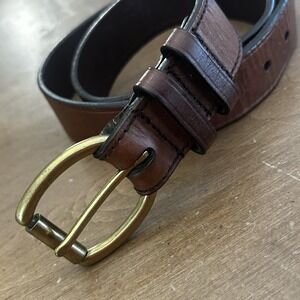 Polo Ralph Lauren Belt Men Sz 32 Brown Italian Leather Silver brass Buckle